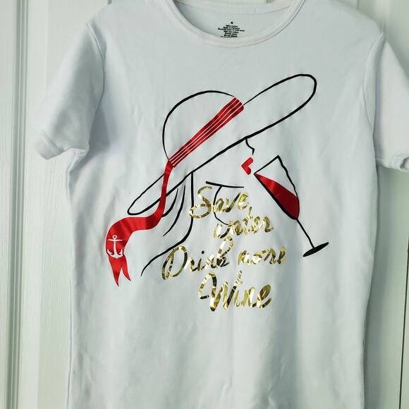 White Cotton Novelty Print Short Sleeve -Shirt M Fun Quirky Nautical Glam Casual - Picture 8 of 10